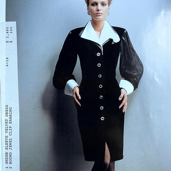 Vintage Escada Couture Sheer Sleeve Velvet Dress - Picture 3 of 13
